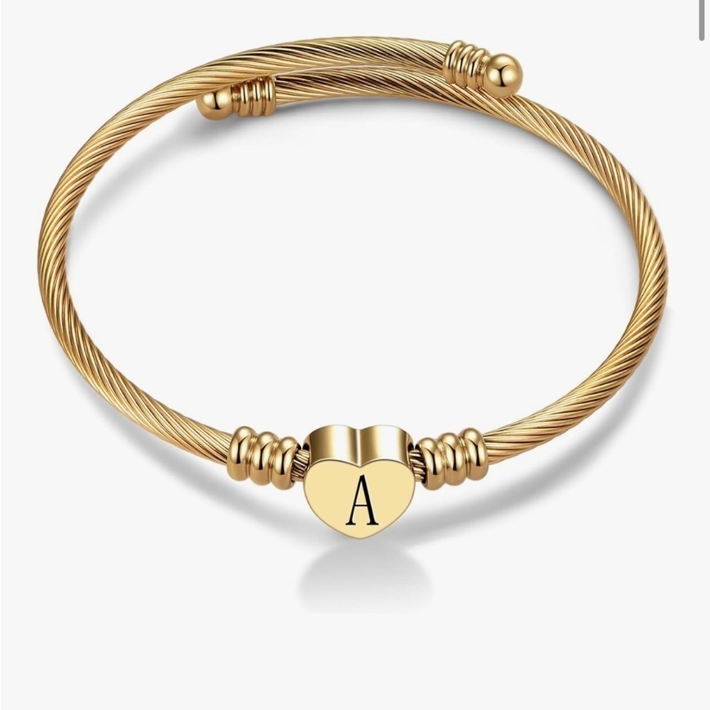 Letter A 14kt plated Gold Heart Initial Bracelet adjustable